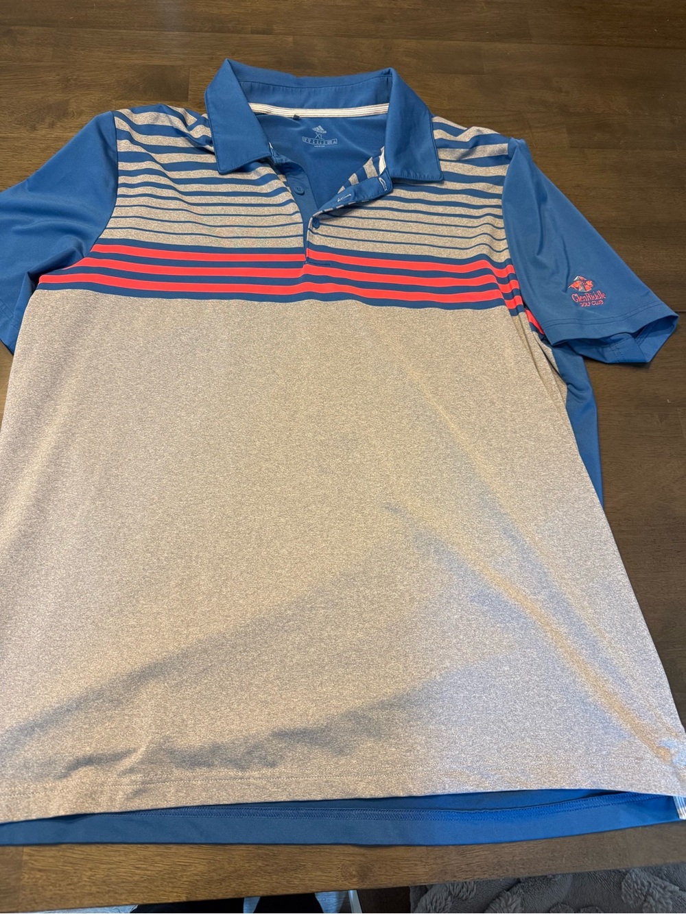 adidas Blue, Gray & Pink Striped Men’s Polo